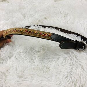 Colorful woven and brown leather belt 36.5” long. Cute and trendy! 90’s vintage!
